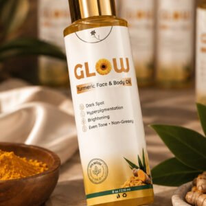 turmeric glow infused body oil hydrating, brightening & nourishing oil with jojoba, sweet almond, vitamin e & lavender for all skin types healthcare, natural 8oz